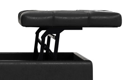 Distressed Black Distressed Vegan Leather | Harrison Large Square Coffee Table Storage Ottoman