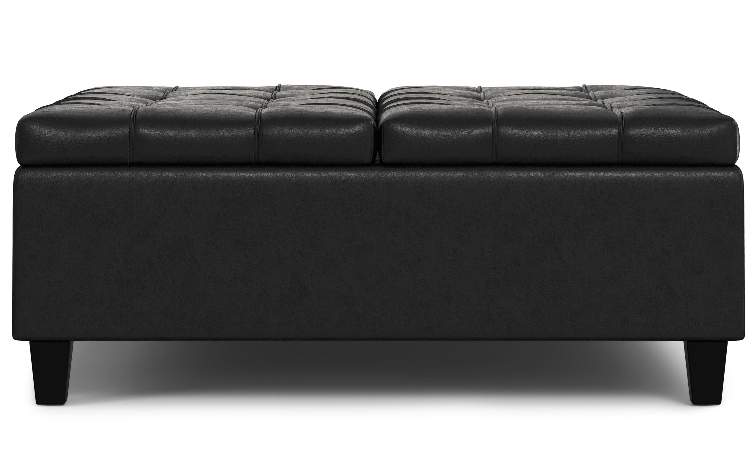 Distressed Black Distressed Vegan Leather | Harrison Large Square Coffee Table Storage Ottoman