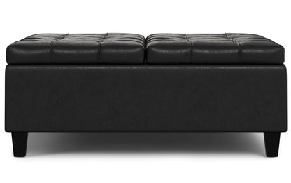 Distressed Black Distressed Vegan Leather | Harrison Large Square Coffee Table Storage Ottoman