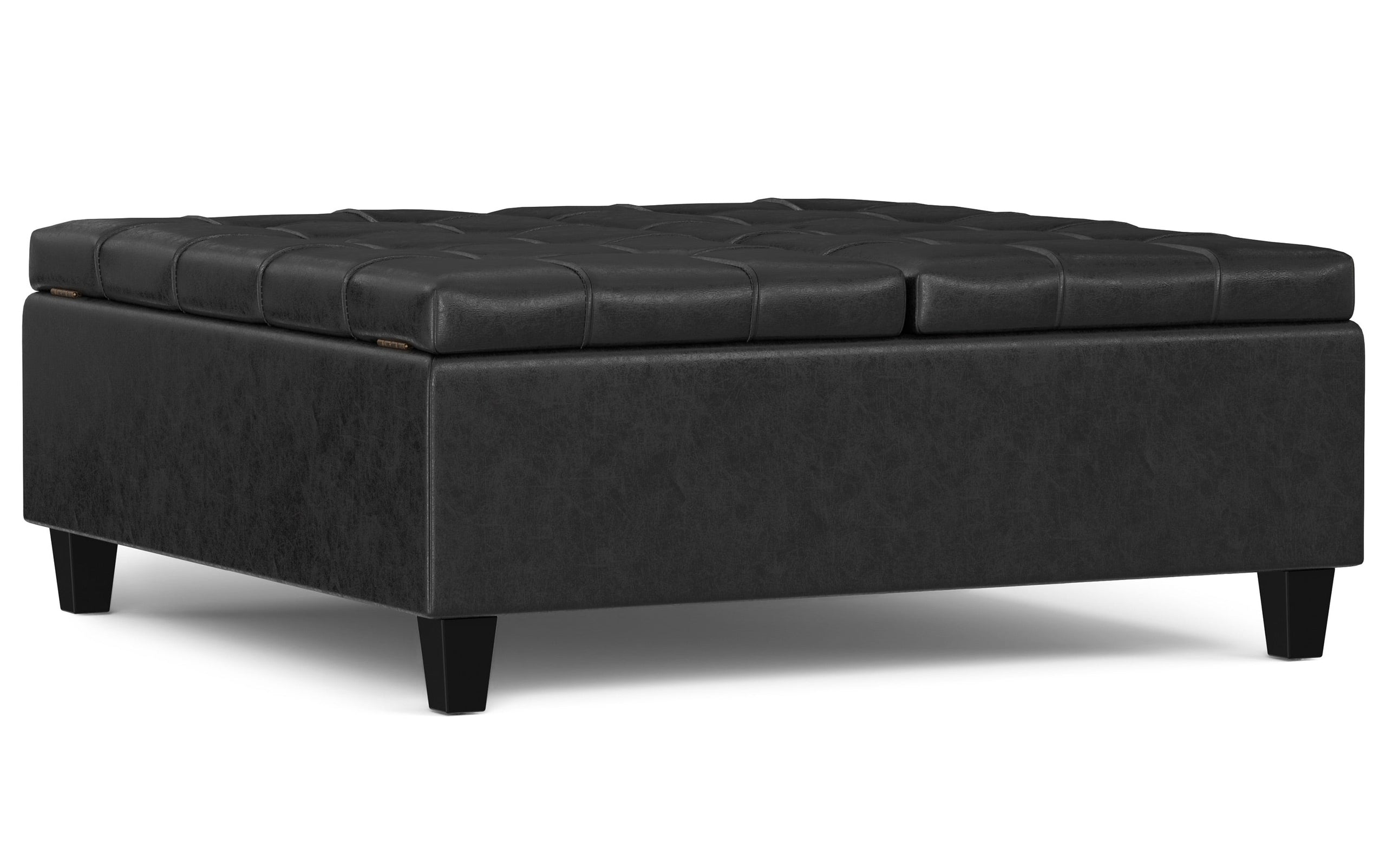 Distressed Black Distressed Vegan Leather | Harrison Large Square Coffee Table Storage Ottoman