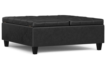 Distressed Black Distressed Vegan Leather | Harrison Large Square Coffee Table Storage Ottoman