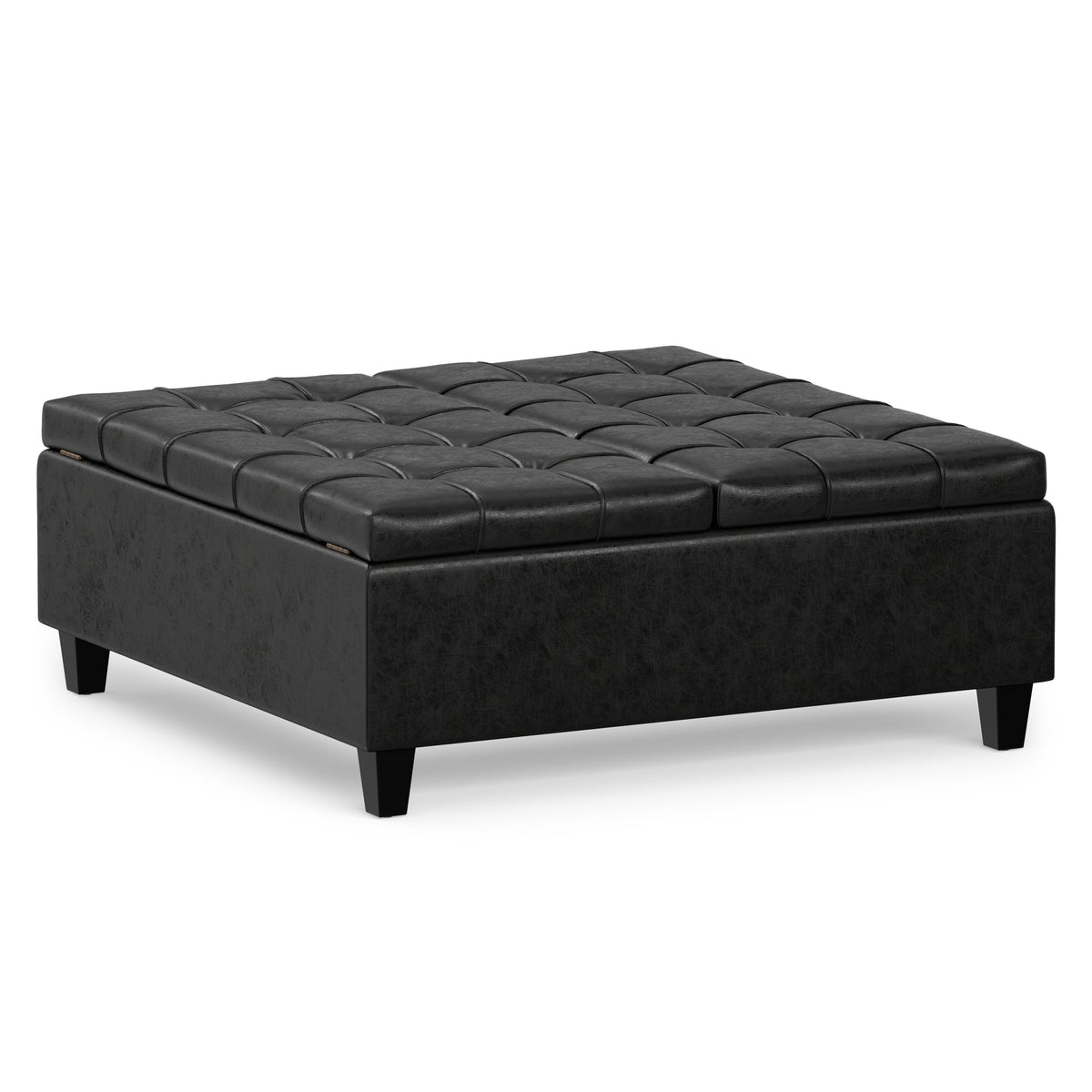 Distressed Black Distressed Vegan Leather | Harrison Large Square Coffee Table Storage Ottoman