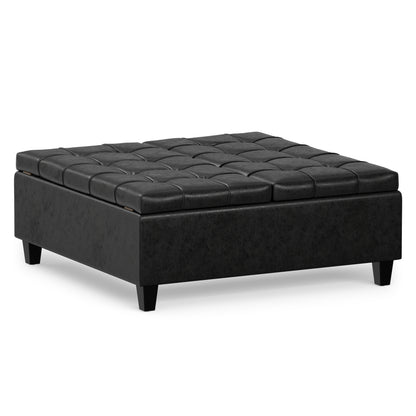 Distressed Black Distressed Vegan Leather | Harrison Large Square Coffee Table Storage Ottoman