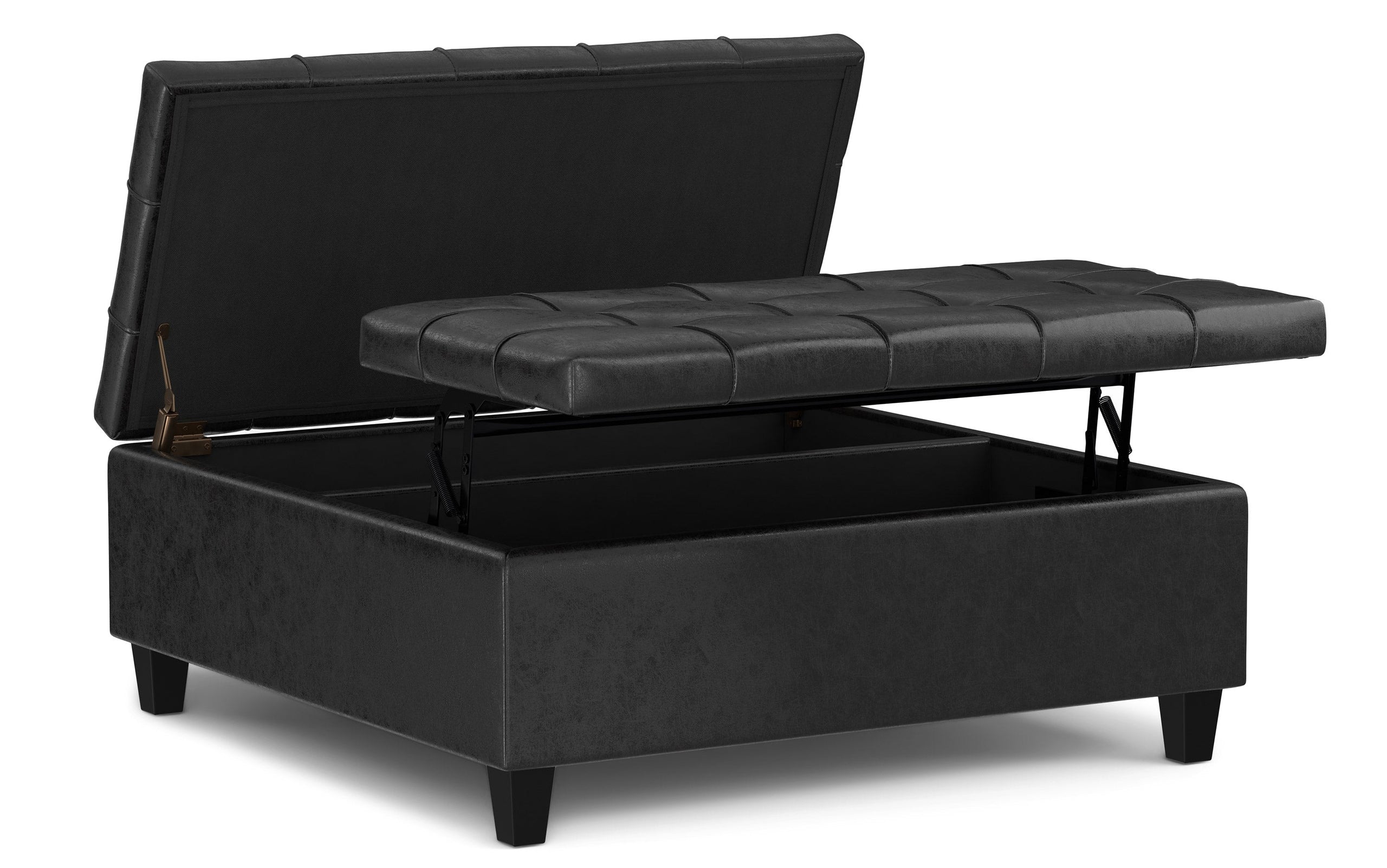 Distressed Black Distressed Vegan Leather | Harrison Large Square Coffee Table Storage Ottoman