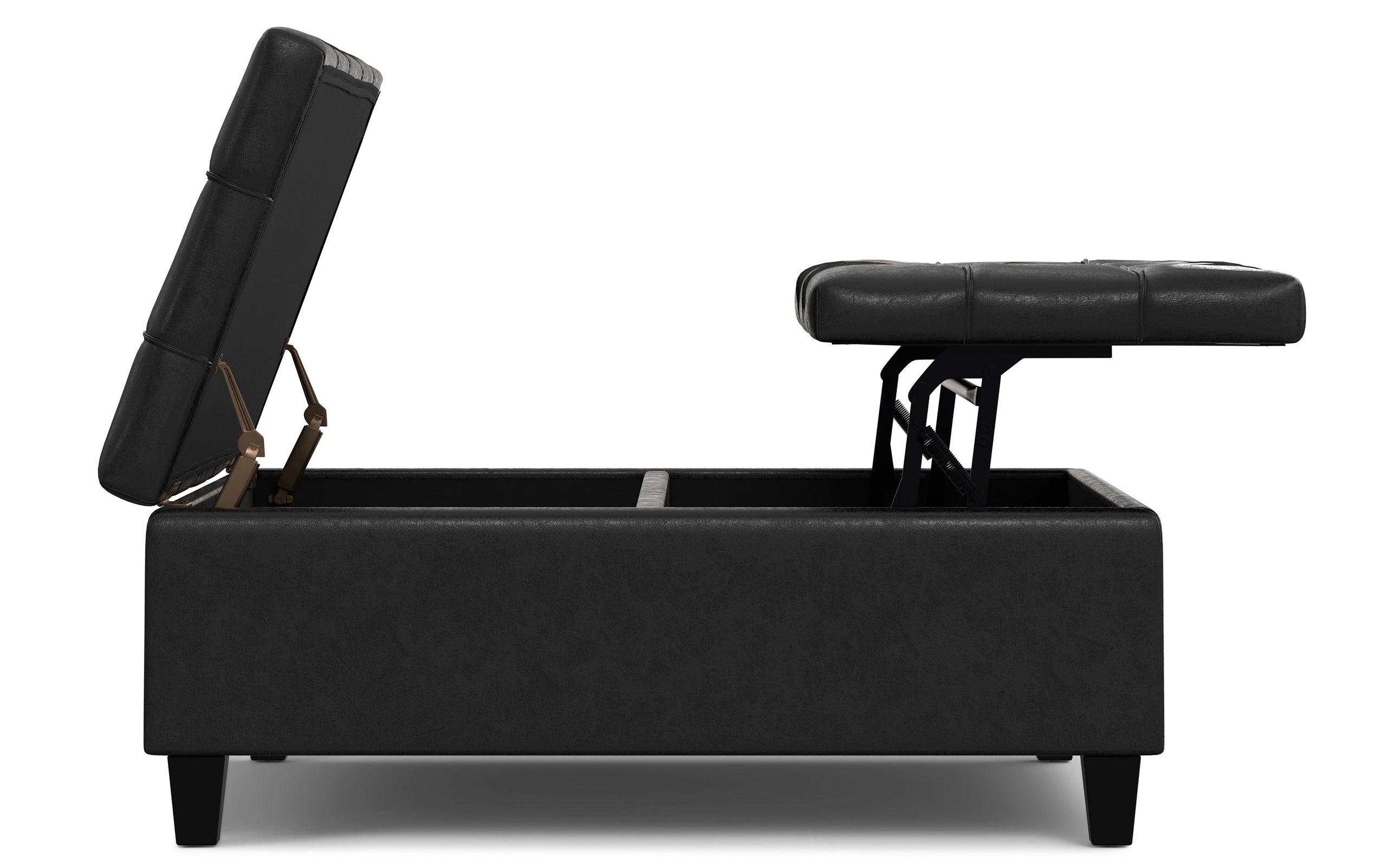 Distressed Black Distressed Vegan Leather | Harrison Large Square Coffee Table Storage Ottoman