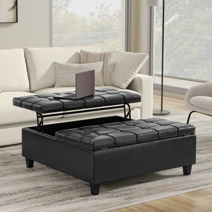 Distressed Black Distressed Vegan Leather | Harrison Large Square Coffee Table Storage Ottoman