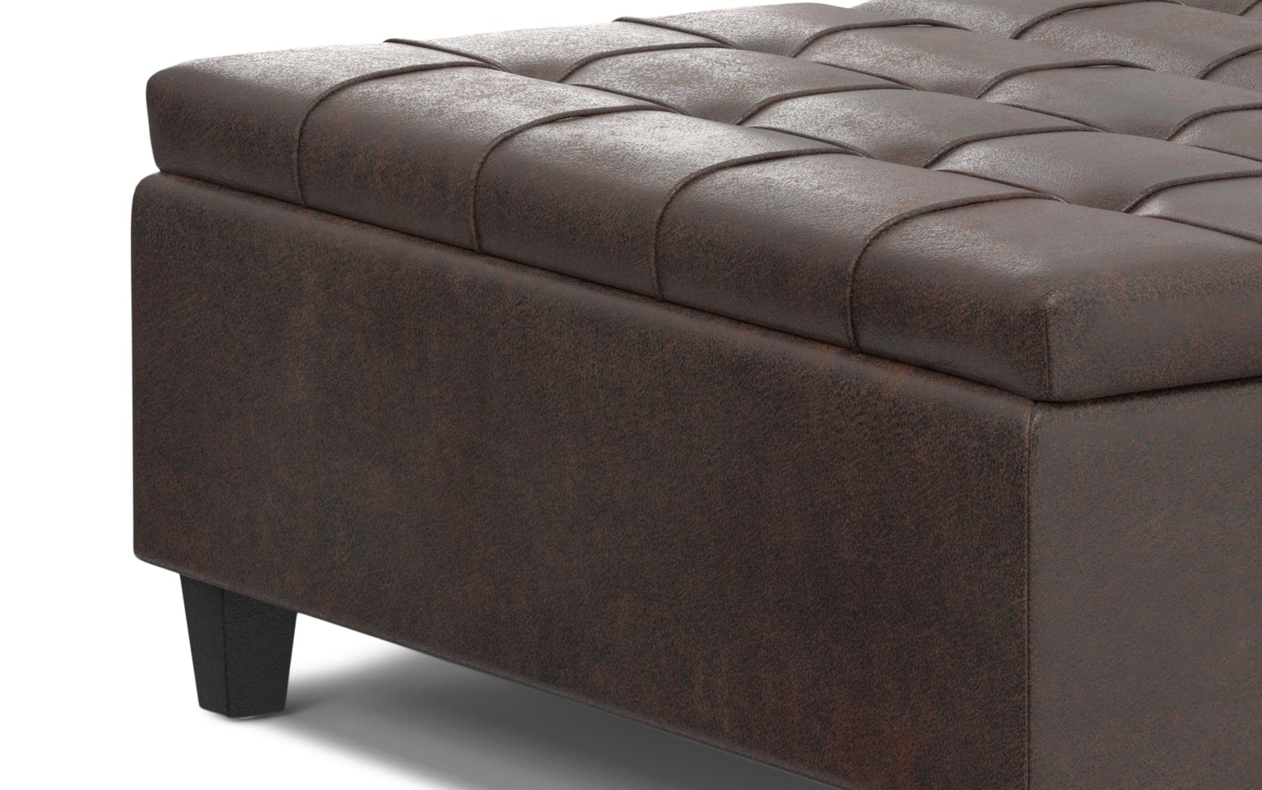 Distressed Brown Distressed Vegan Leather | Harrison Large Square Coffee Table Storage Ottoman