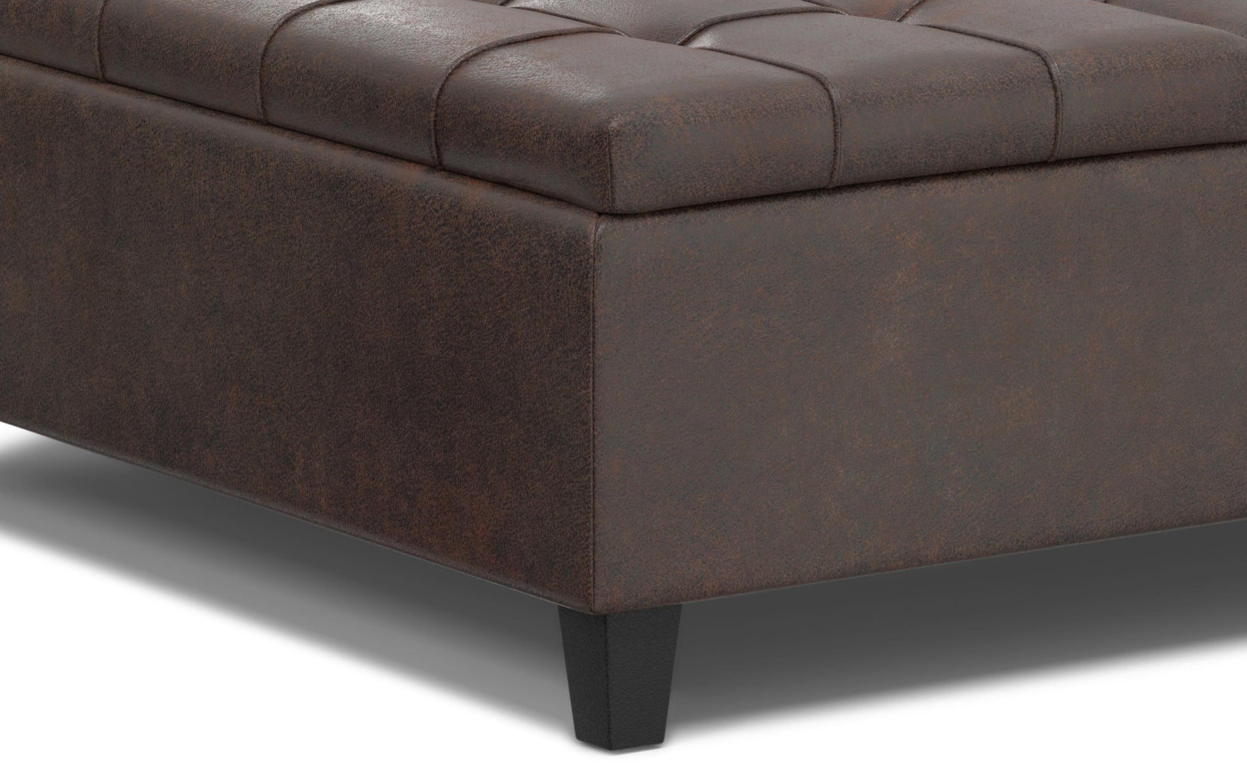 Distressed Brown Distressed Vegan Leather | Harrison Large Square Coffee Table Storage Ottoman