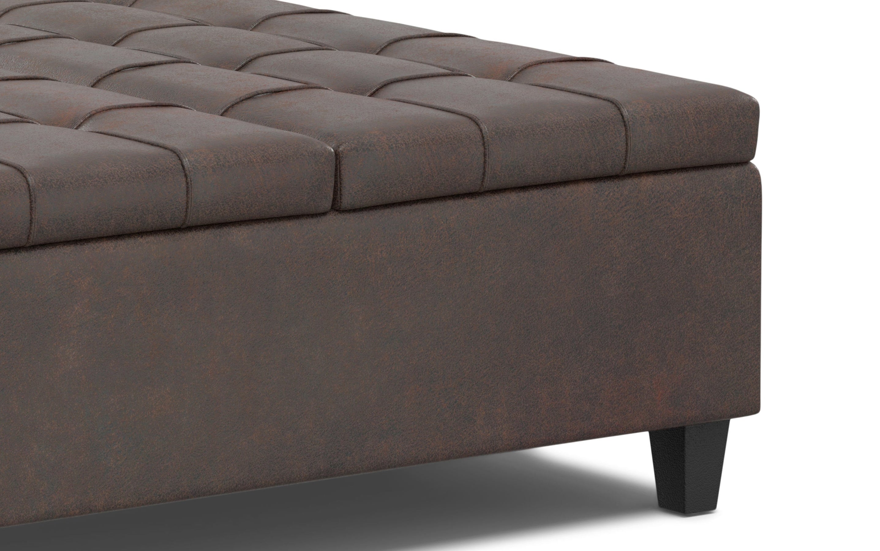 Distressed Brown Distressed Vegan Leather | Harrison Large Square Coffee Table Storage Ottoman