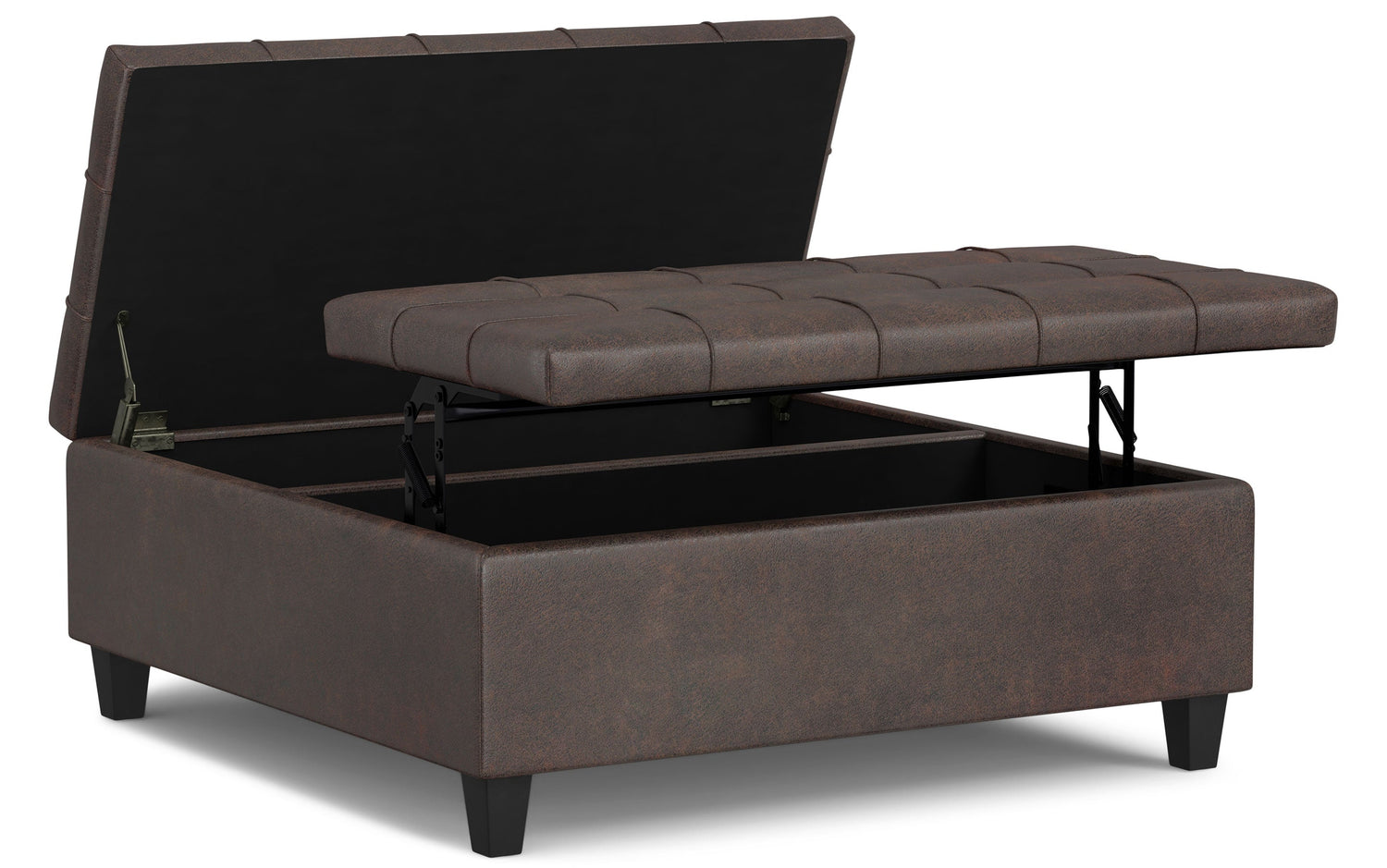 Distressed Brown Distressed Vegan Leather | Harrison Large Square Coffee Table Storage Ottoman