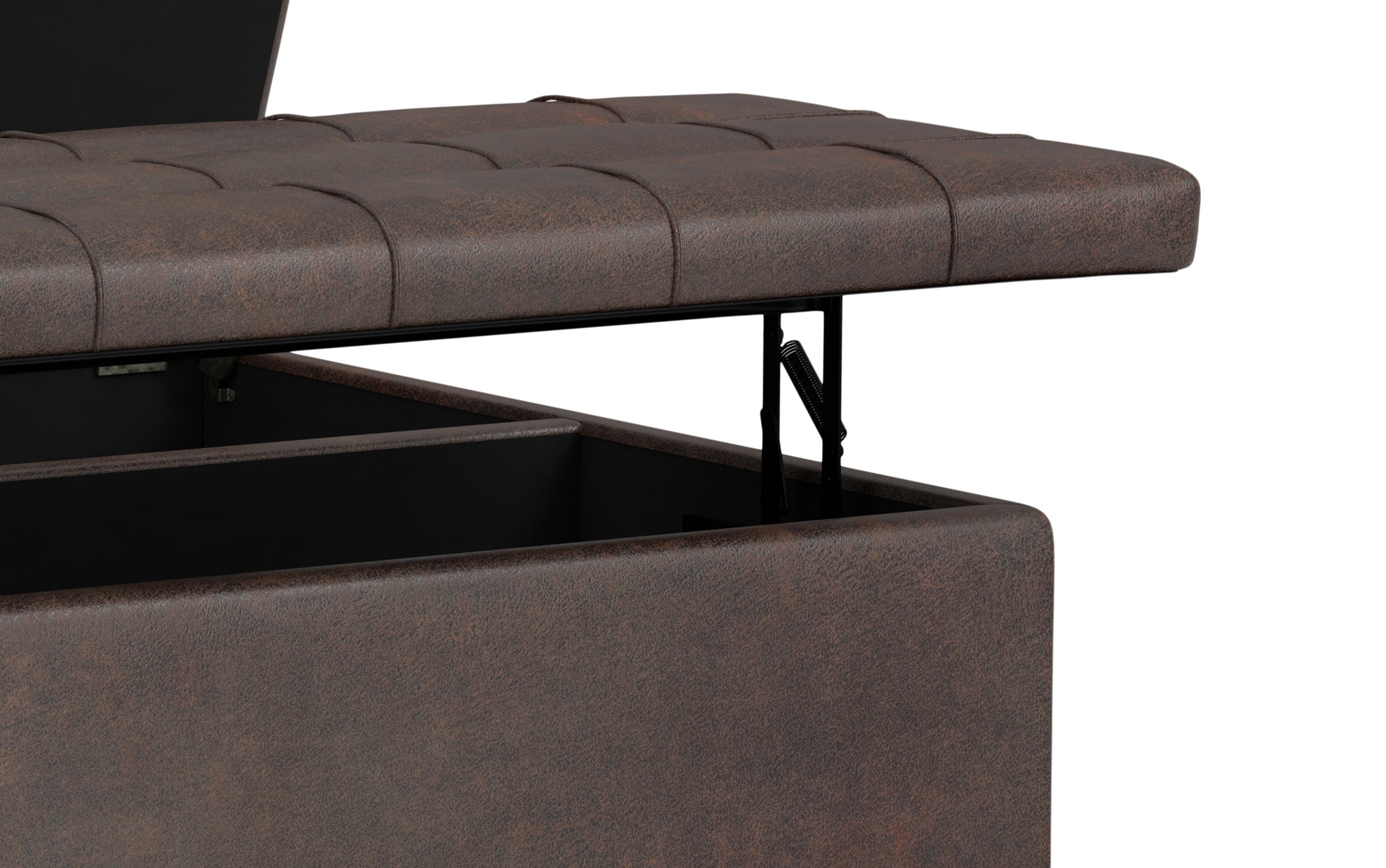 Distressed Brown Distressed Vegan Leather | Harrison Large Square Coffee Table Storage Ottoman