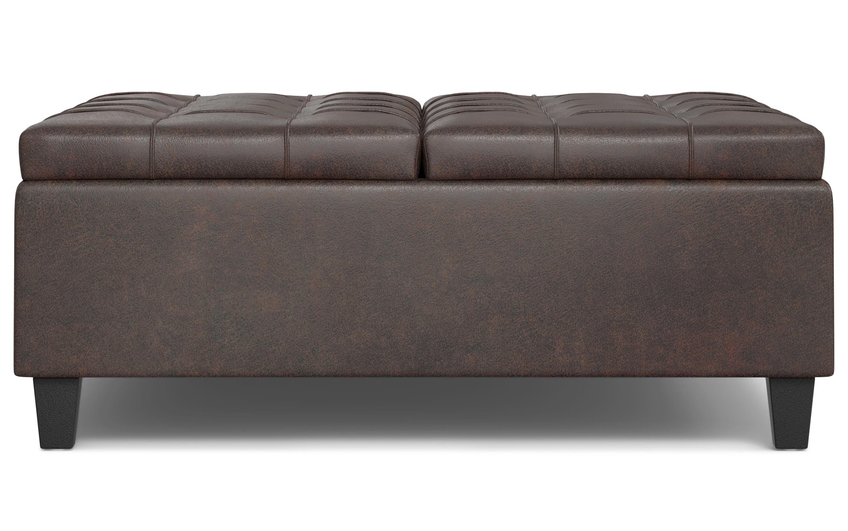 Distressed Brown Distressed Vegan Leather | Harrison Large Square Coffee Table Storage Ottoman