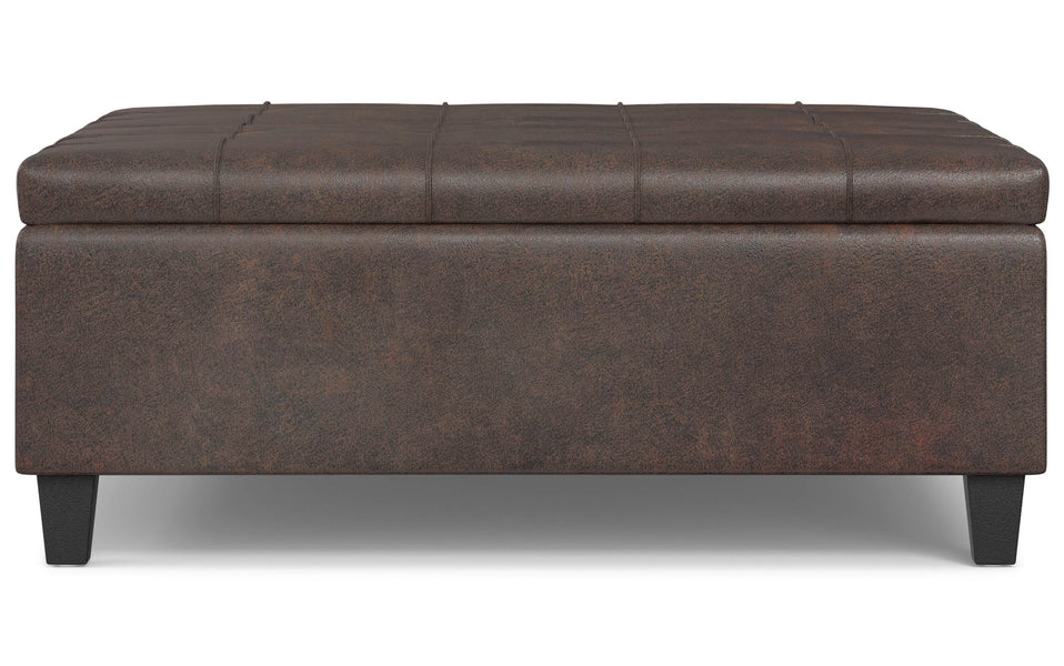 Distressed Brown Distressed Vegan Leather | Harrison Large Square Coffee Table Storage Ottoman