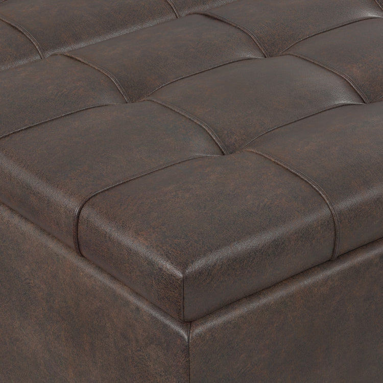Distressed Brown Distressed Vegan Leather | Harrison Large Square Coffee Table Storage Ottoman