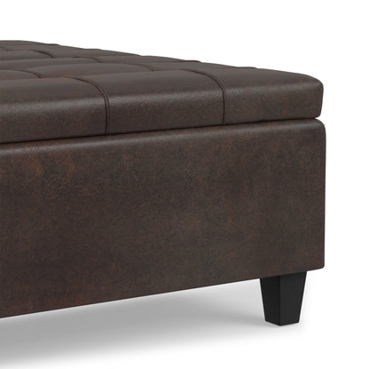 Distressed Brown Distressed Vegan Leather | Harrison Large Square Coffee Table Storage Ottoman