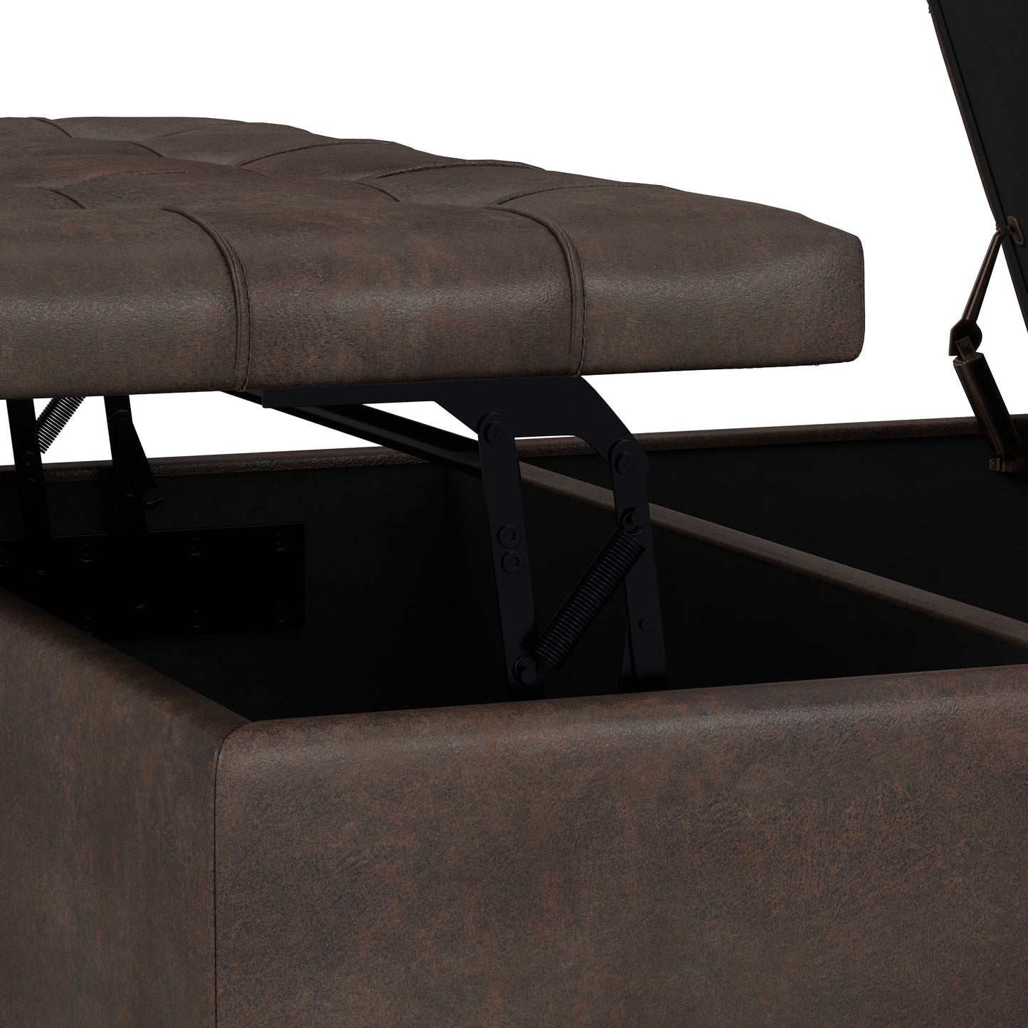 Distressed Brown Distressed Vegan Leather | Harrison Large Square Coffee Table Storage Ottoman