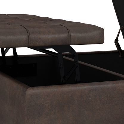 Distressed Brown Distressed Vegan Leather | Harrison Large Square Coffee Table Storage Ottoman