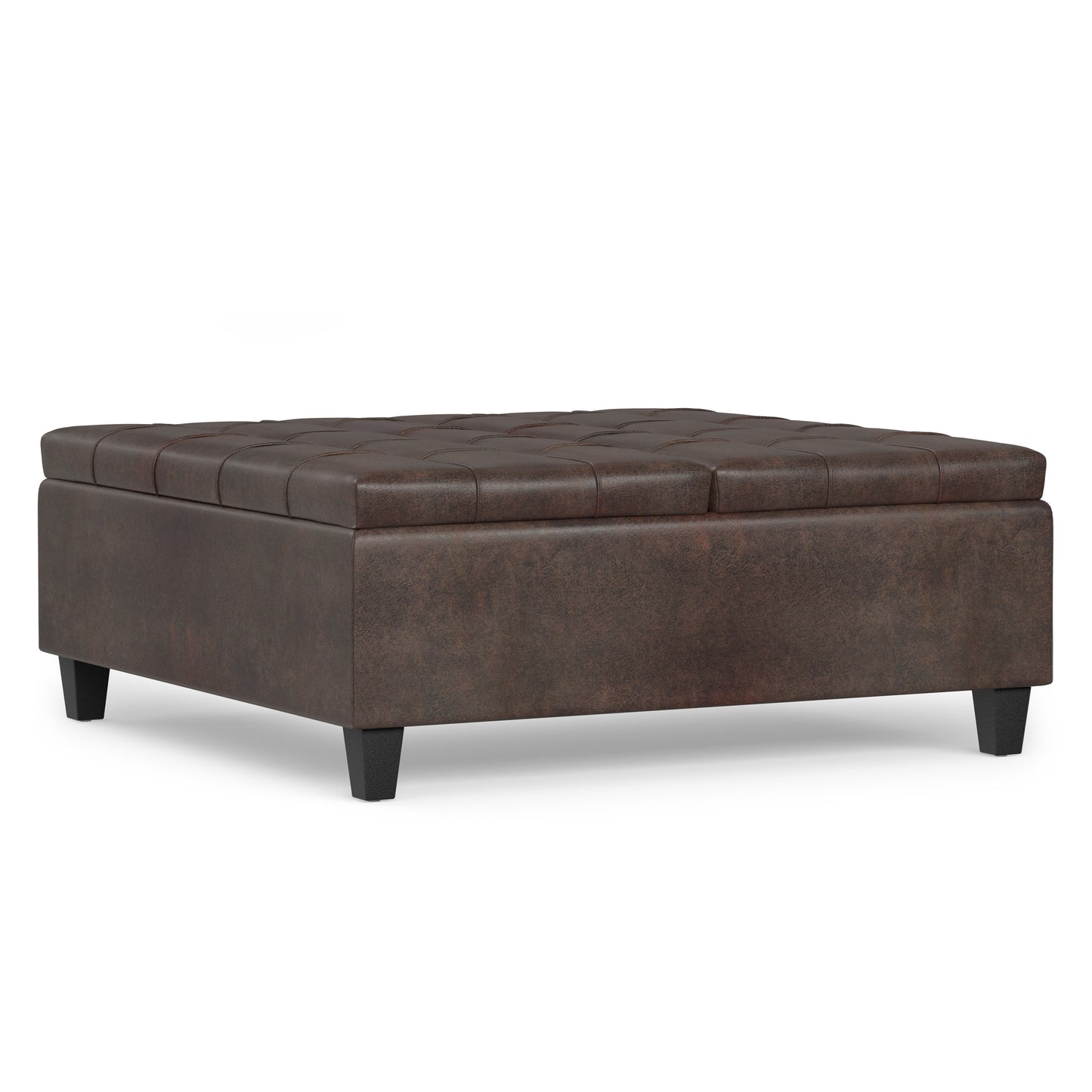 Distressed Brown Distressed Vegan Leather | Harrison Large Square Coffee Table Storage Ottoman