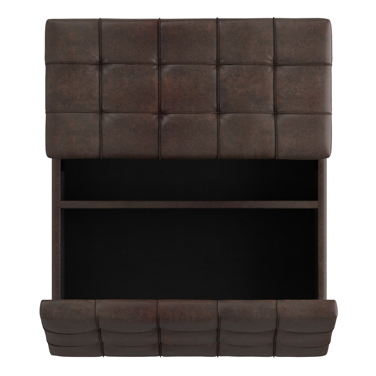 Distressed Brown Distressed Vegan Leather | Harrison Large Square Coffee Table Storage Ottoman