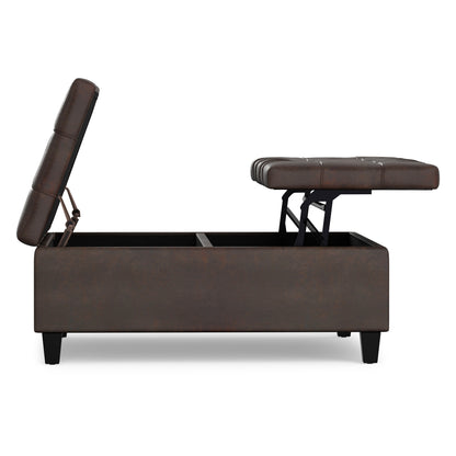 Distressed Brown Distressed Vegan Leather | Harrison Large Square Coffee Table Storage Ottoman