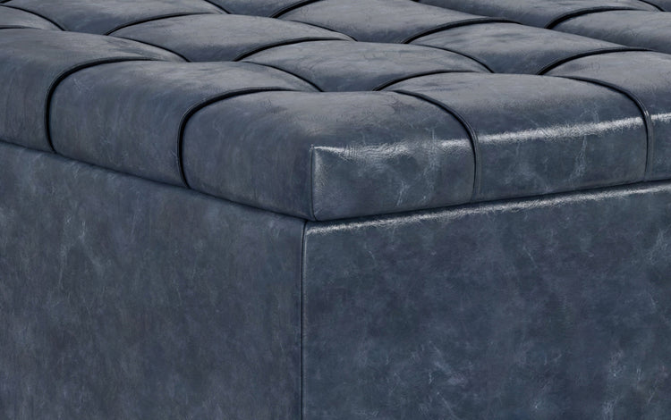 Denim Blue Vegan Leather | Harrison Large Square Coffee Table Storage Ottoman