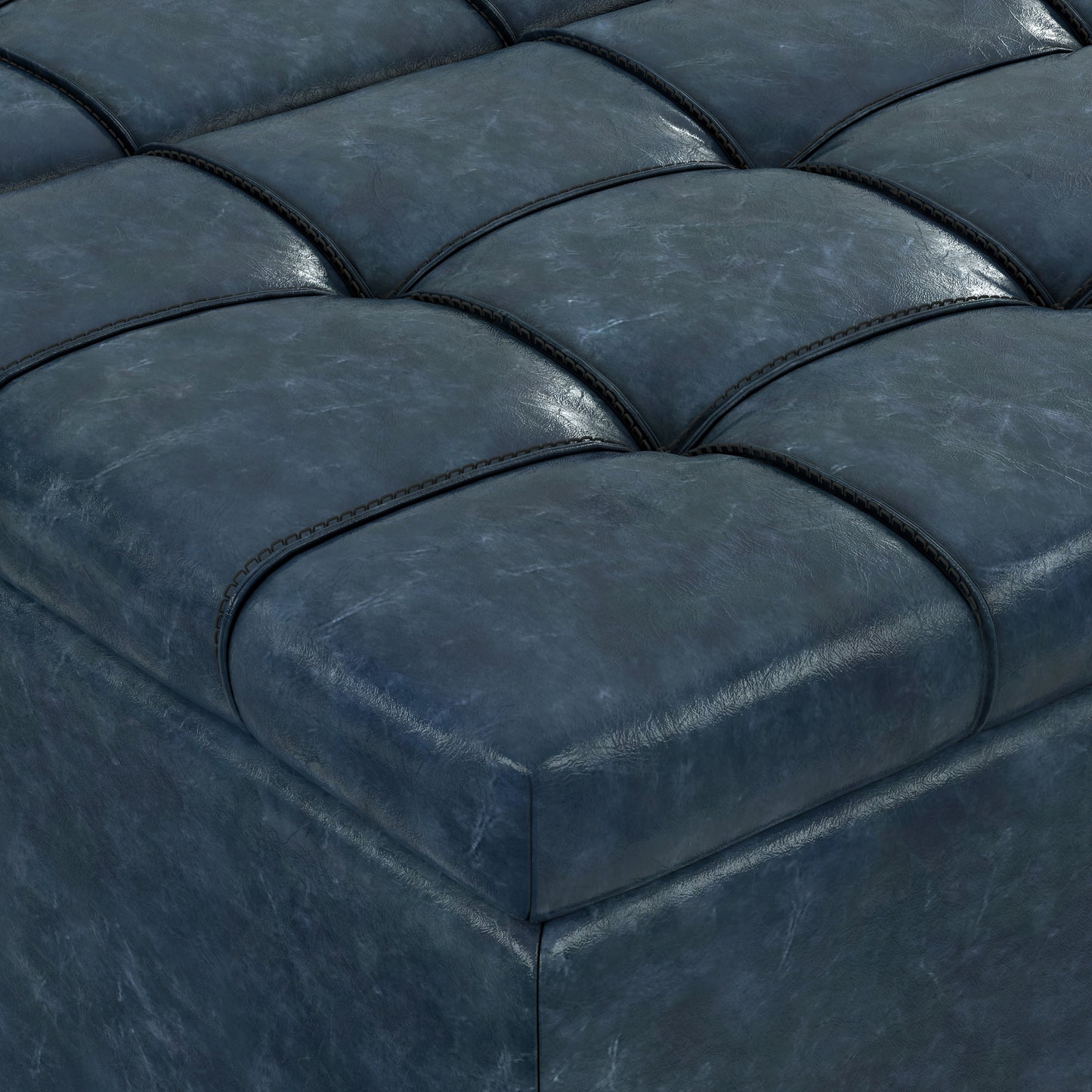 Denim Blue Vegan Leather | Harrison Large Square Coffee Table Storage Ottoman