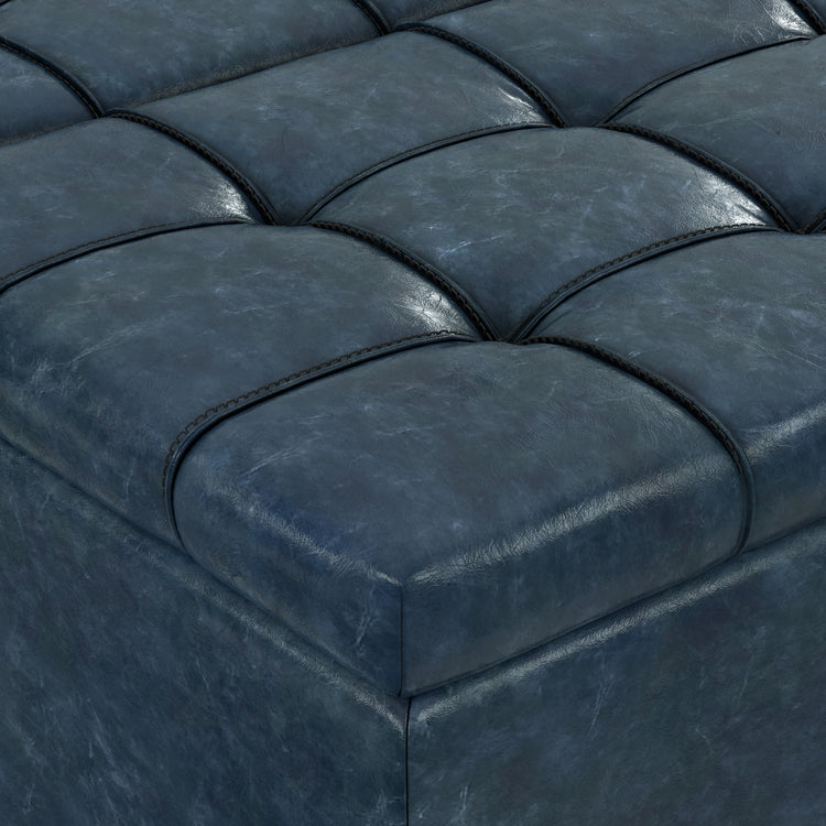 Denim Blue Vegan Leather | Harrison Large Square Coffee Table Storage Ottoman