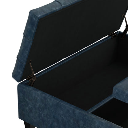Denim Blue Vegan Leather | Harrison Large Square Coffee Table Storage Ottoman