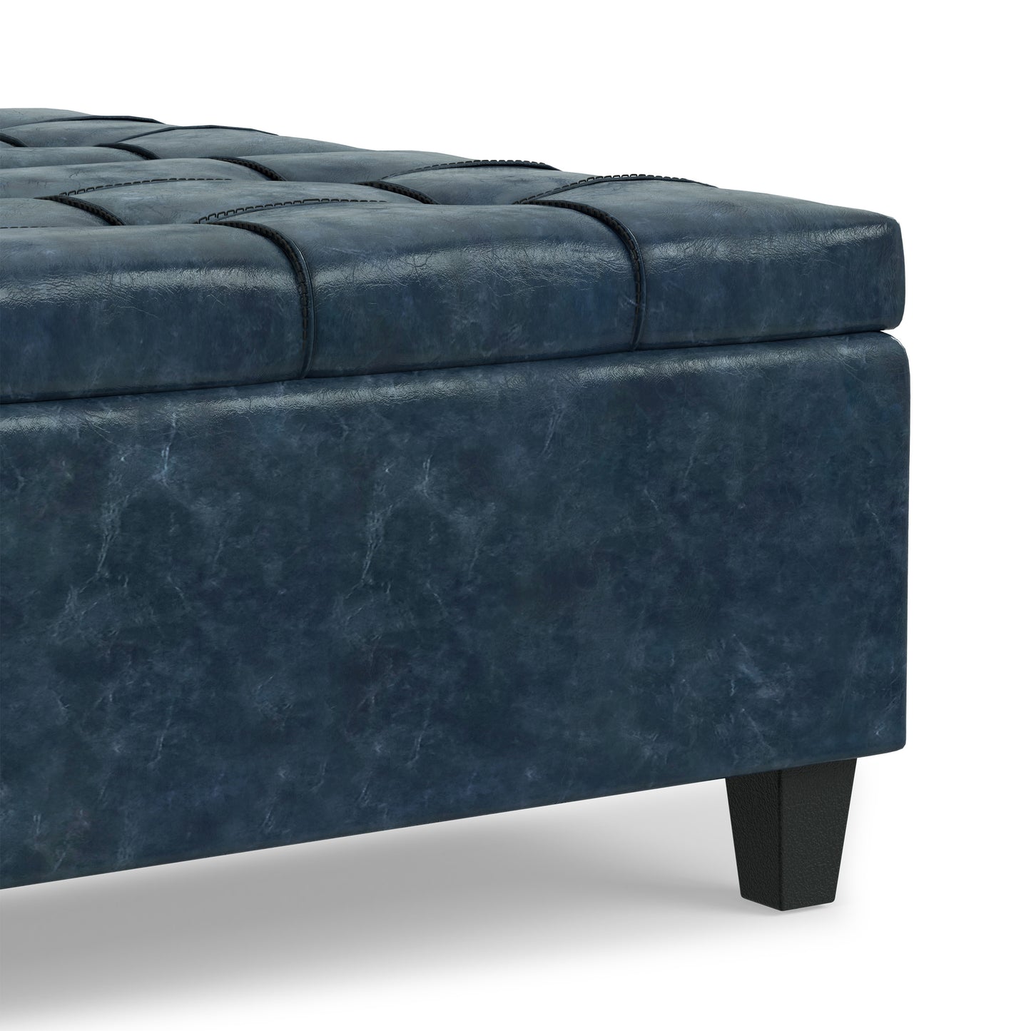 Denim Blue Vegan Leather | Harrison Large Square Coffee Table Storage Ottoman