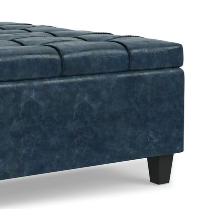 Denim Blue Vegan Leather | Harrison Large Square Coffee Table Storage Ottoman