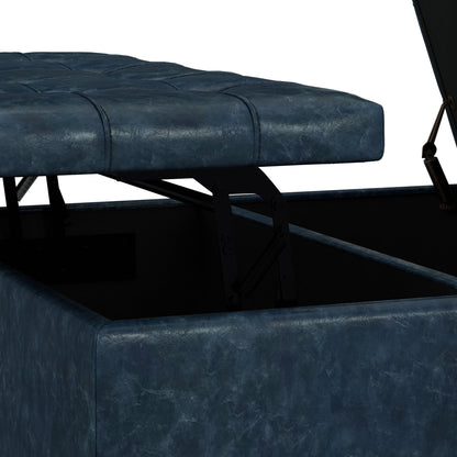Denim Blue Vegan Leather | Harrison Large Square Coffee Table Storage Ottoman