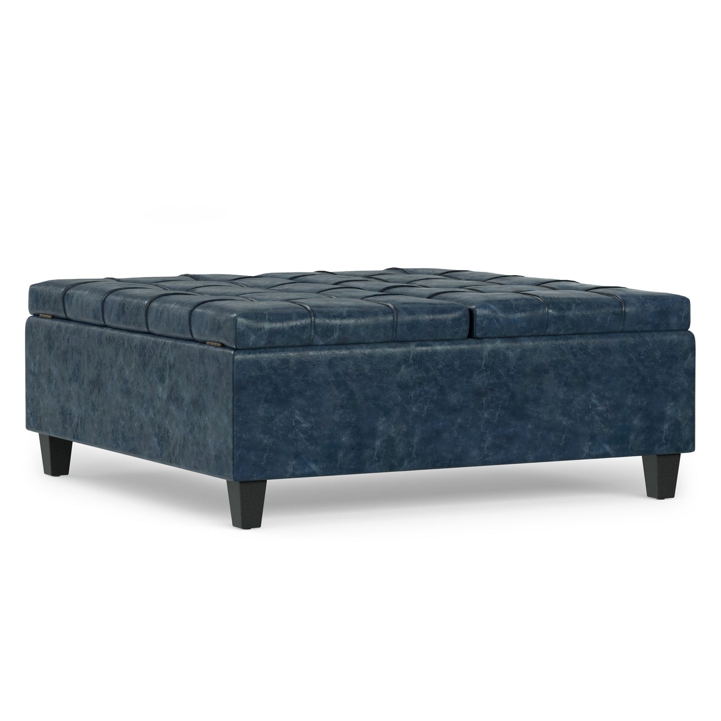 Denim Blue Vegan Leather | Harrison Large Square Coffee Table Storage Ottoman