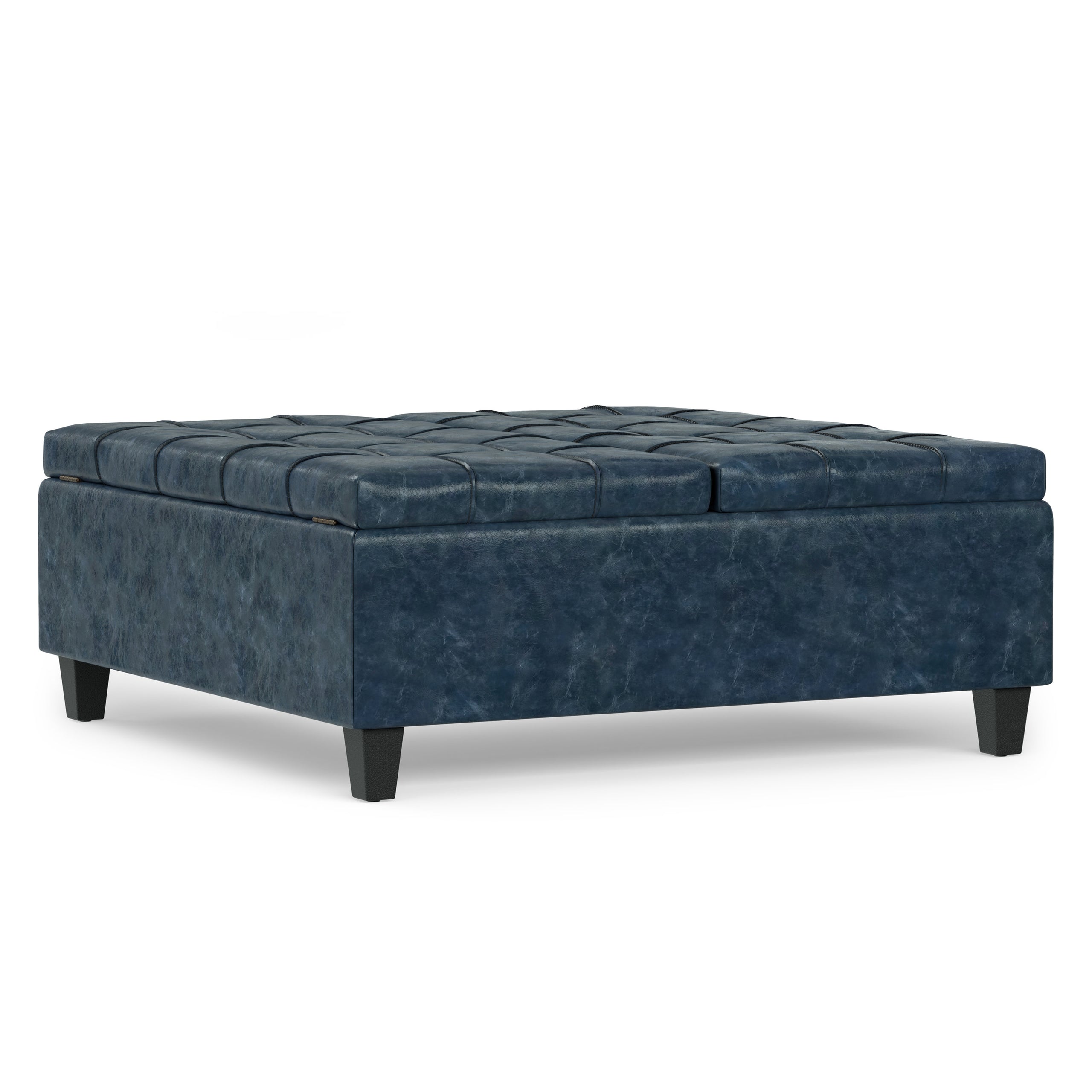 Denim Blue Vegan Leather | Harrison Large Square Coffee Table Storage Ottoman