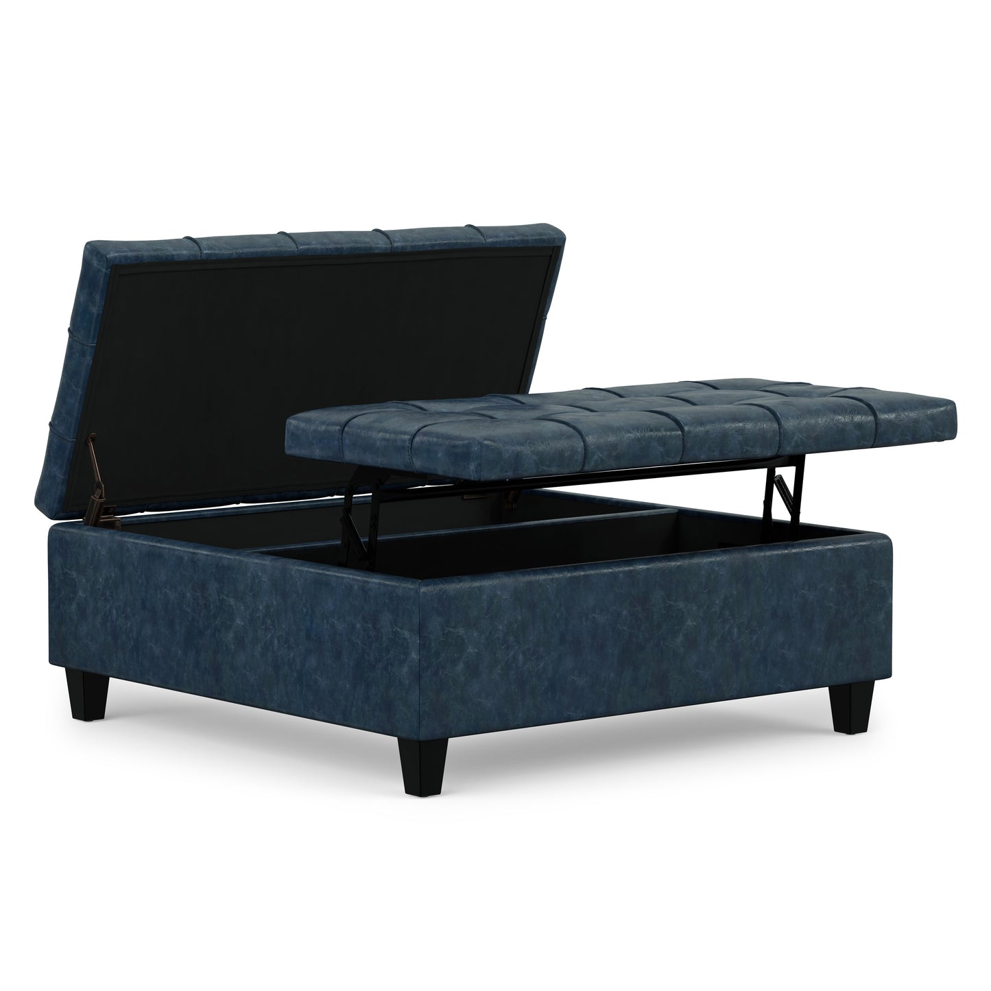 Denim Blue Vegan Leather | Harrison Large Square Coffee Table Storage Ottoman