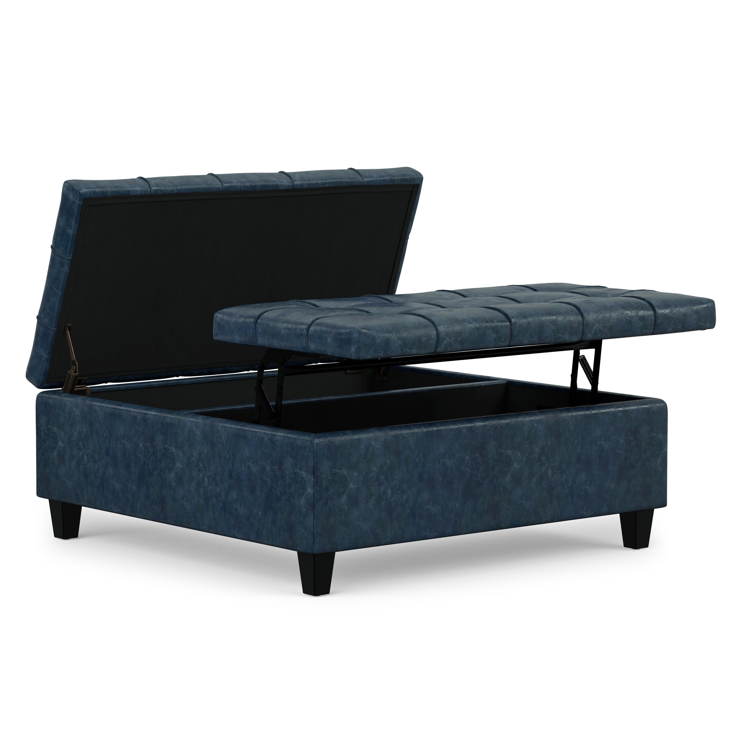 Denim Blue Vegan Leather | Harrison Large Square Coffee Table Storage Ottoman