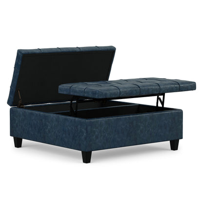 Denim Blue Vegan Leather | Harrison Large Square Coffee Table Storage Ottoman