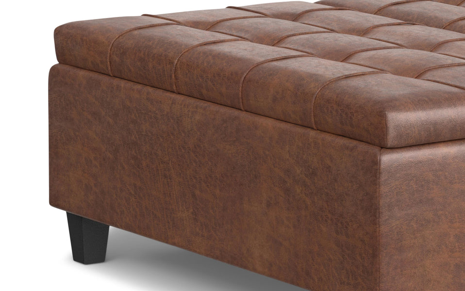 Distressed Saddle Brown Distressed Vegan Leather | Harrison Large Square Coffee Table Storage Ottoman