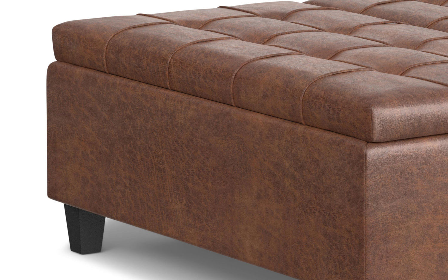 Distressed Saddle Brown Distressed Vegan Leather | Harrison Large Square Coffee Table Storage Ottoman