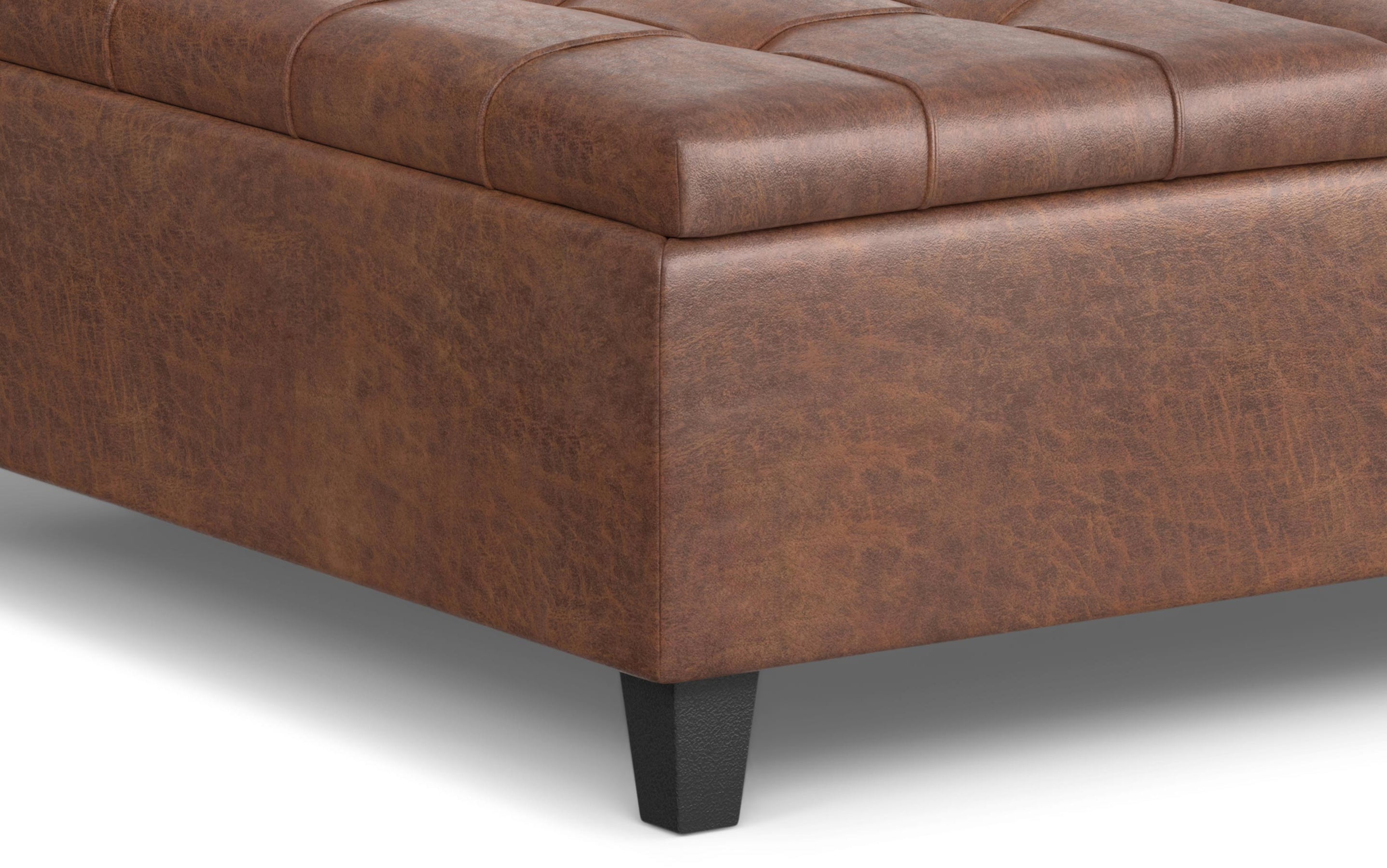 Distressed Saddle Brown Distressed Vegan Leather | Harrison Large Square Coffee Table Storage Ottoman