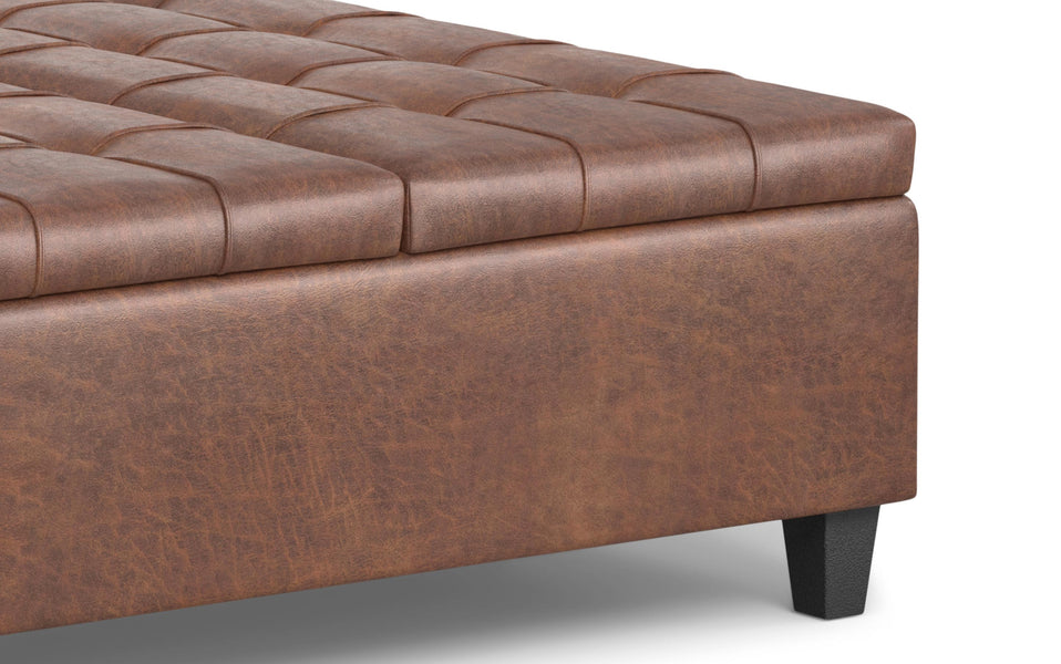 Distressed Saddle Brown Distressed Vegan Leather | Harrison Large Square Coffee Table Storage Ottoman