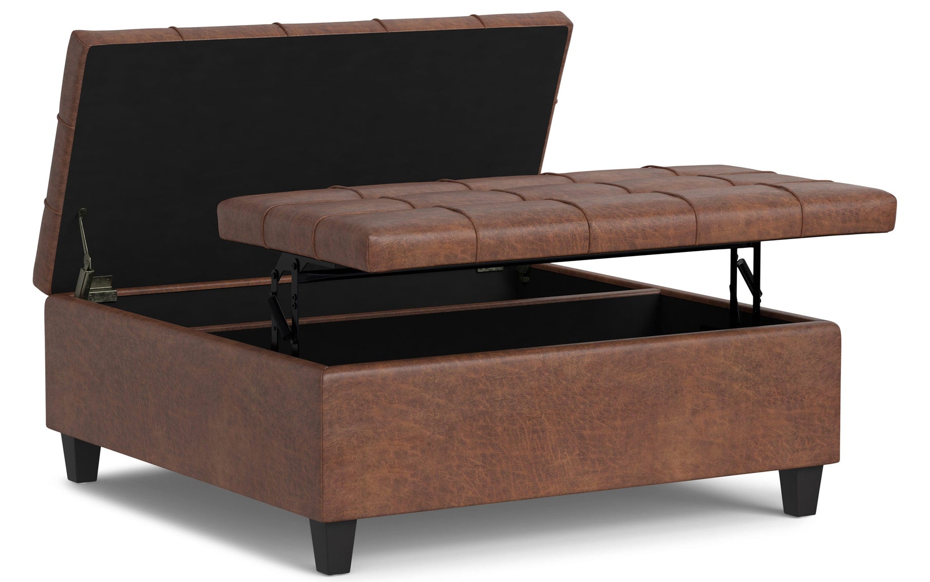 Distressed Saddle Brown Distressed Vegan Leather | Harrison Large Square Coffee Table Storage Ottoman