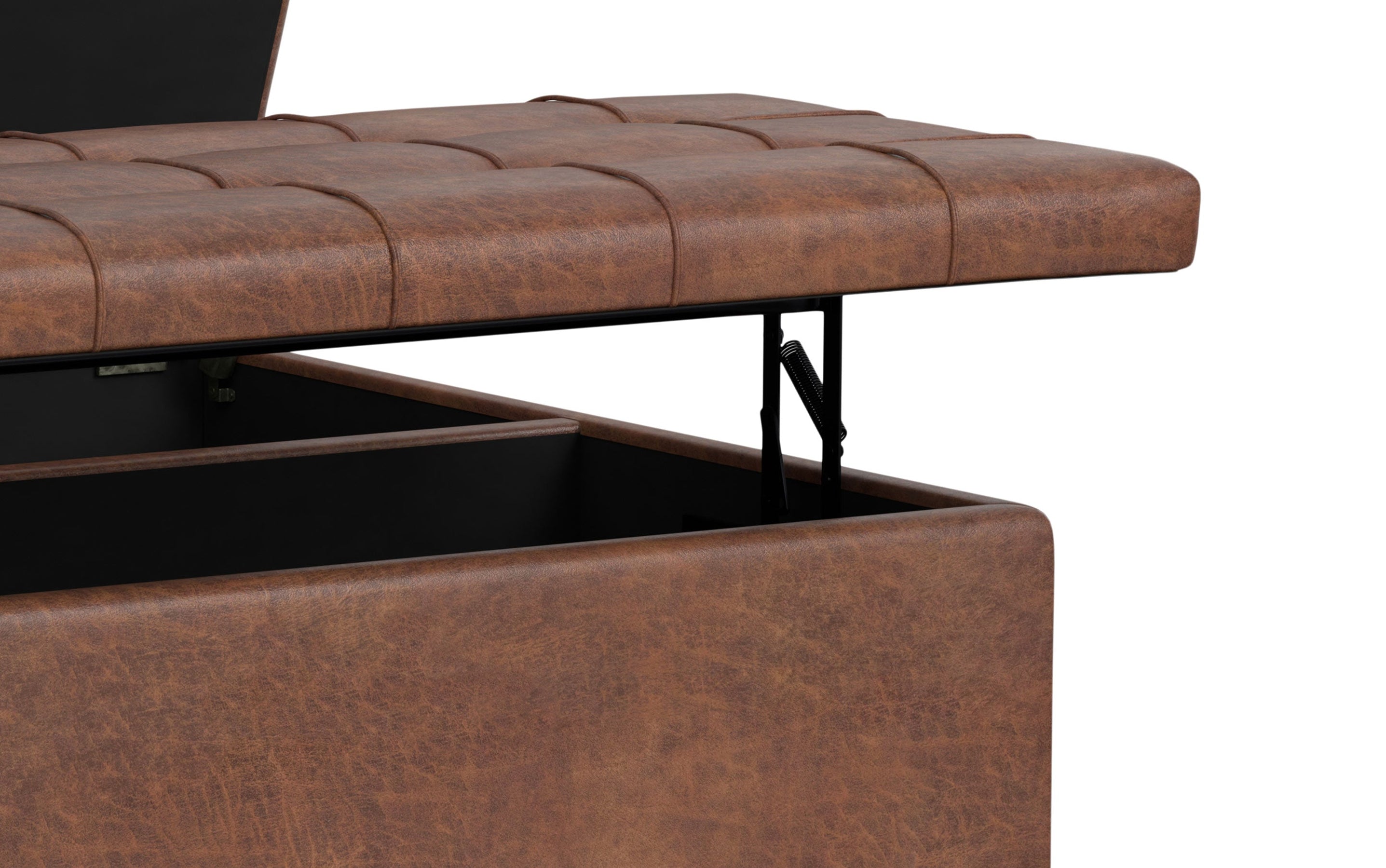 Distressed Saddle Brown Distressed Vegan Leather | Harrison Large Square Coffee Table Storage Ottoman