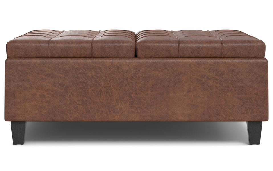 Distressed Saddle Brown Distressed Vegan Leather | Harrison Large Square Coffee Table Storage Ottoman