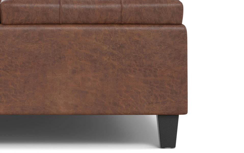 Distressed Saddle Brown Distressed Vegan Leather | Harrison Large Square Coffee Table Storage Ottoman