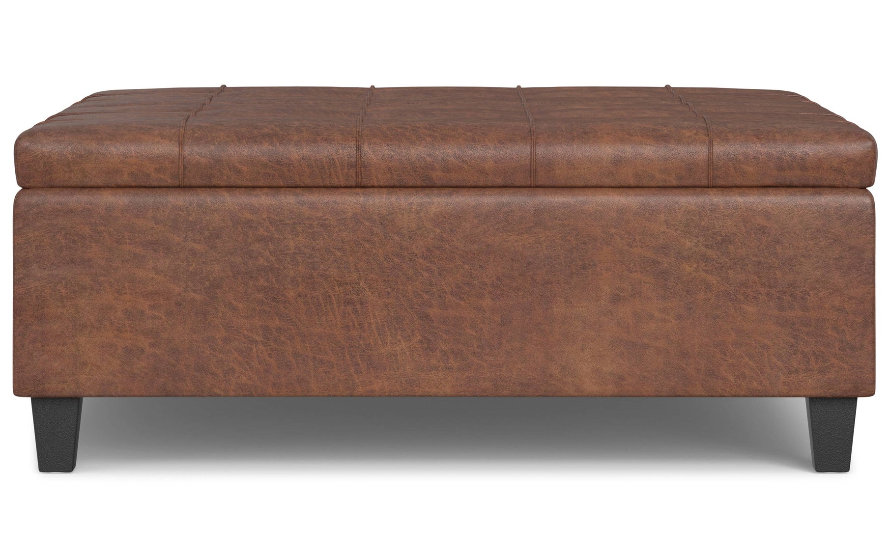 Distressed Saddle Brown Distressed Vegan Leather | Harrison Large Square Coffee Table Storage Ottoman