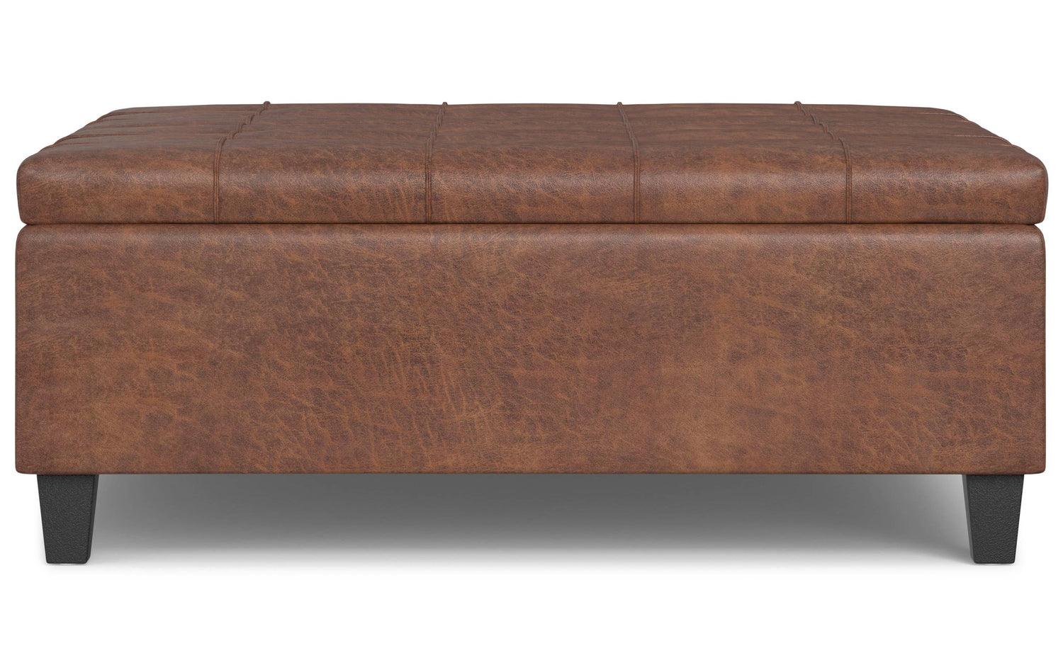 Distressed Saddle Brown Distressed Vegan Leather | Harrison Large Square Coffee Table Storage Ottoman