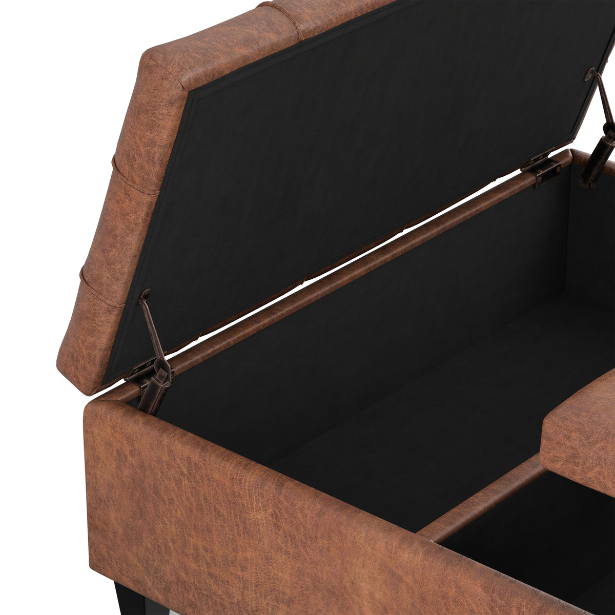 Distressed Saddle Brown Distressed Vegan Leather | Harrison Large Square Coffee Table Storage Ottoman