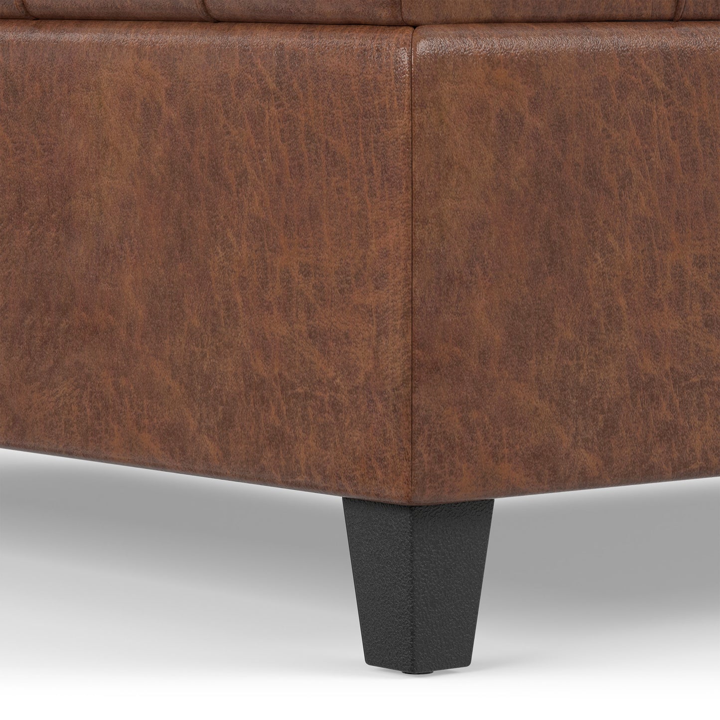 Distressed Saddle Brown Distressed Vegan Leather | Harrison Large Square Coffee Table Storage Ottoman