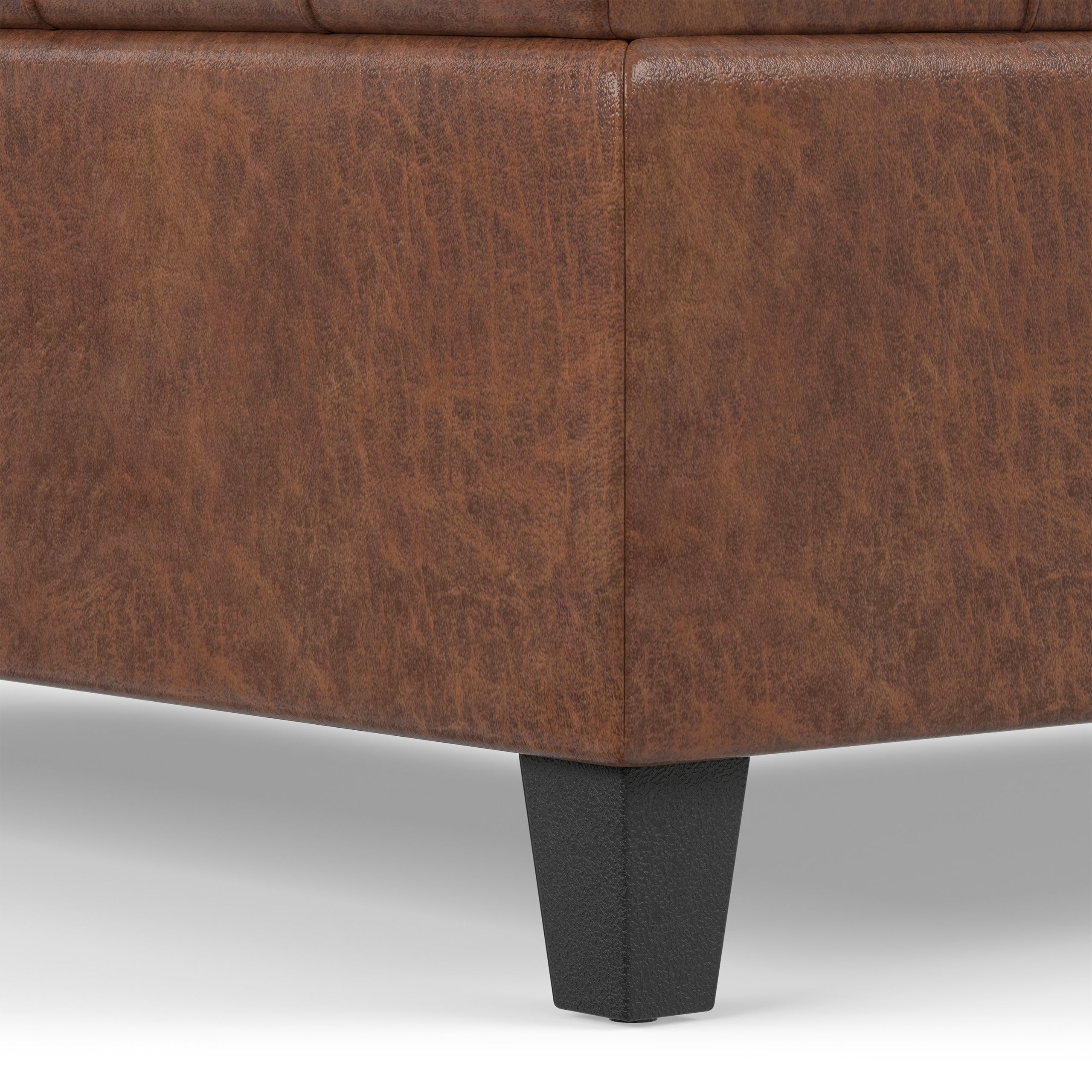 Distressed Saddle Brown Distressed Vegan Leather | Harrison Large Square Coffee Table Storage Ottoman