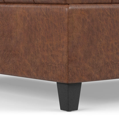 Distressed Saddle Brown Distressed Vegan Leather | Harrison Large Square Coffee Table Storage Ottoman